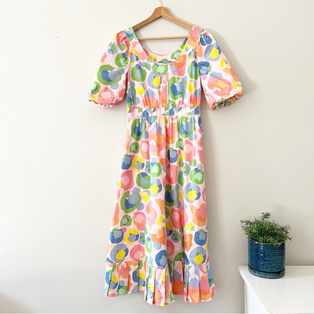 Pink and Blue Smocked Ruffled Midi Sundress